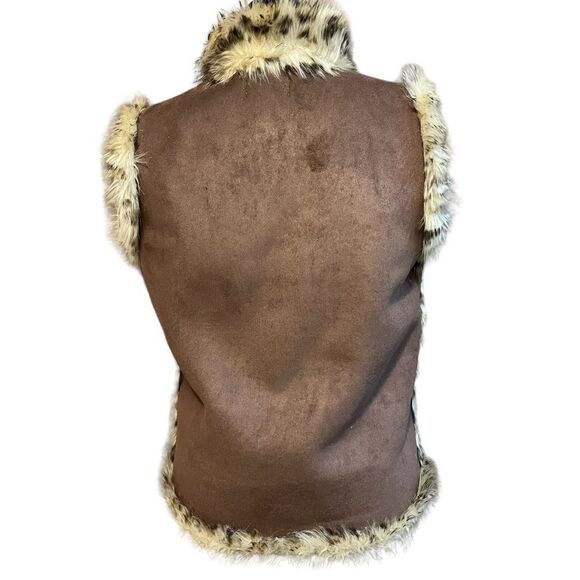 Sport Haley Faux Suede Leopard Print Vest Medium – Faux Fur Lined, Front Pockets - Picture 10 of 16